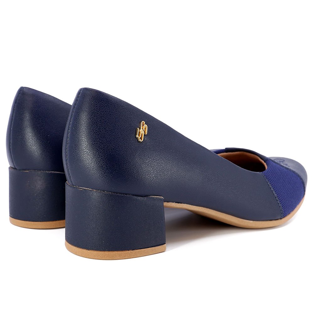 Scarpin Azul Salto Bloco Couro Bordado Azul 3