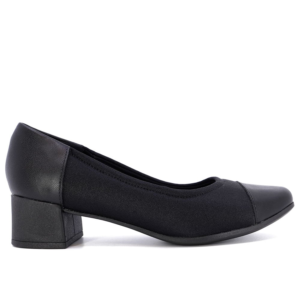 Scarpin Preto Salto Bloco Elastano Couro Preto 1