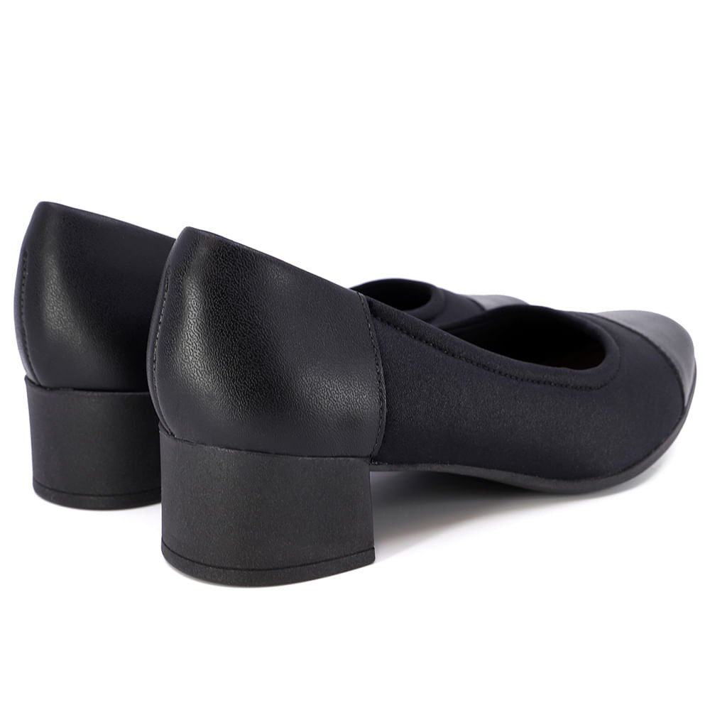Scarpin Preto Salto Bloco Elastano Couro Preto 3
