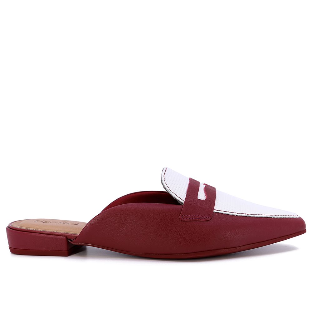 Mule Vermelho Branco Bico Fino Couro Vermelho 1