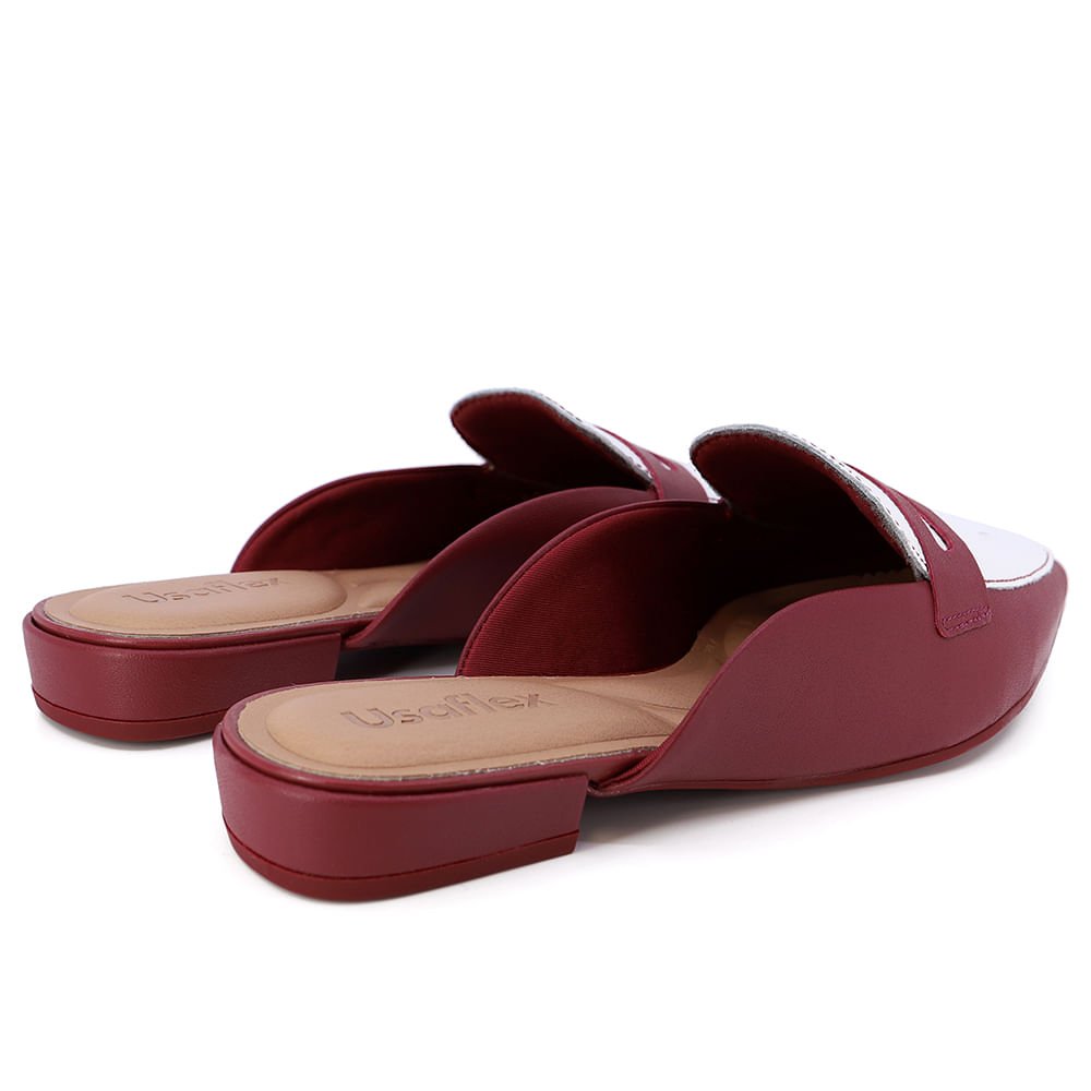 Mule Vermelho Branco Bico Fino Couro Vermelho 3