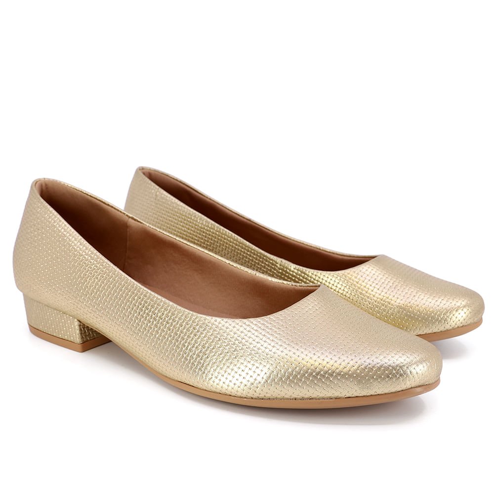 Scarpin Couro Dourado Liso Dourado 2