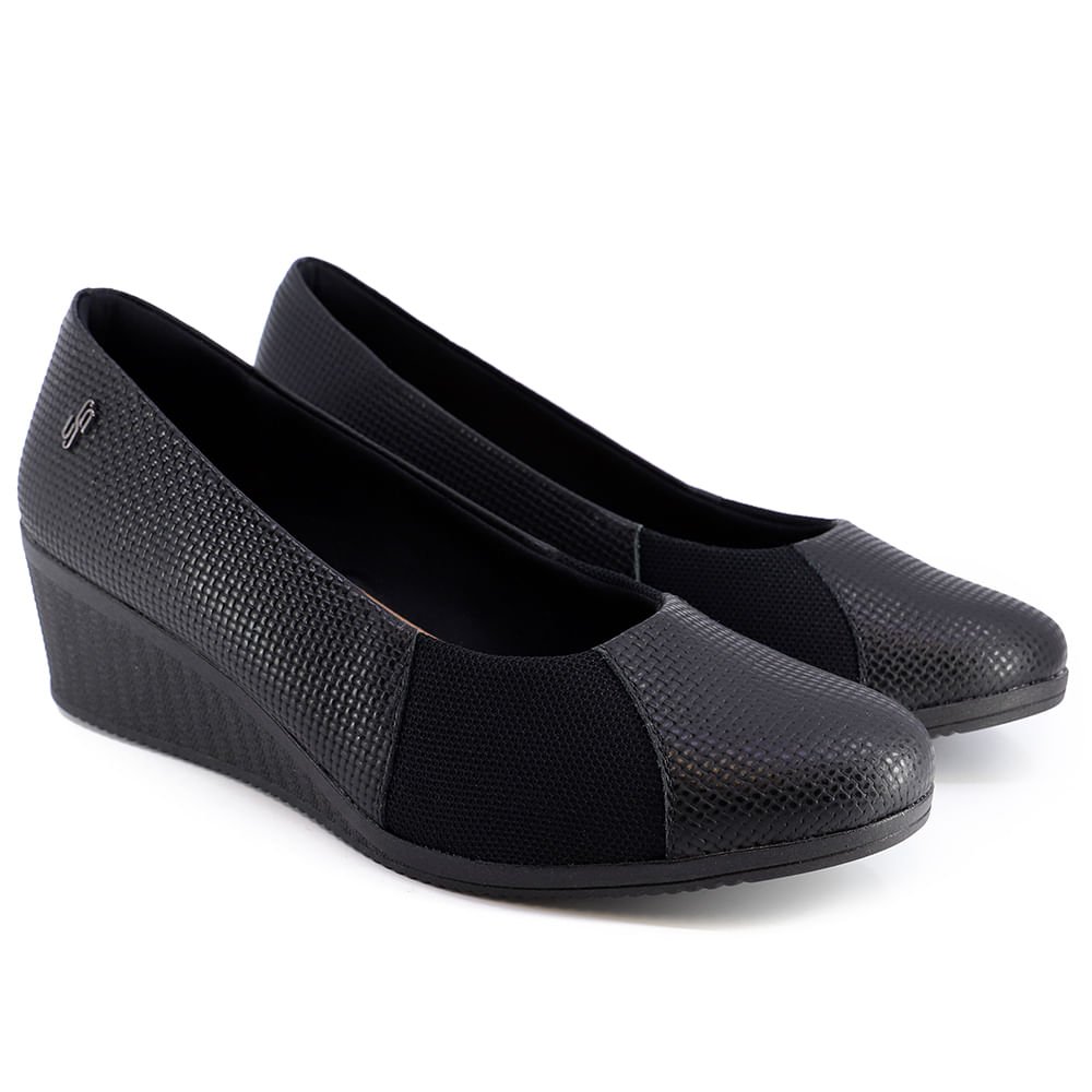 Scarpin Couro Preto Salto Bloco Tressê Preto 2