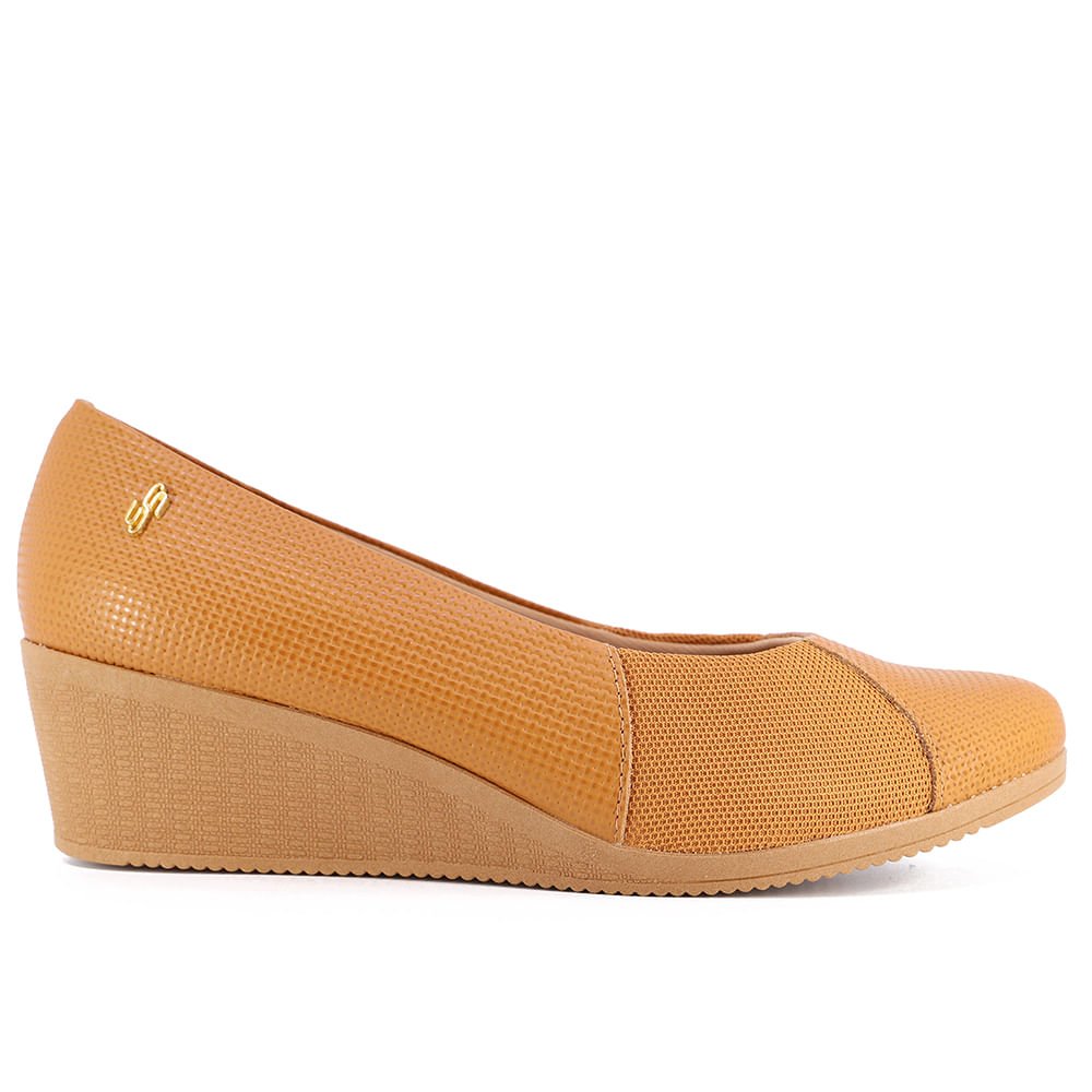 Scarpin Couro Marrom Salto Bloco Tressê