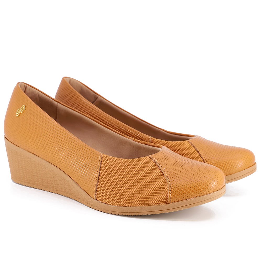 Scarpin Couro Marrom Salto Bloco Tressê Marrom 2