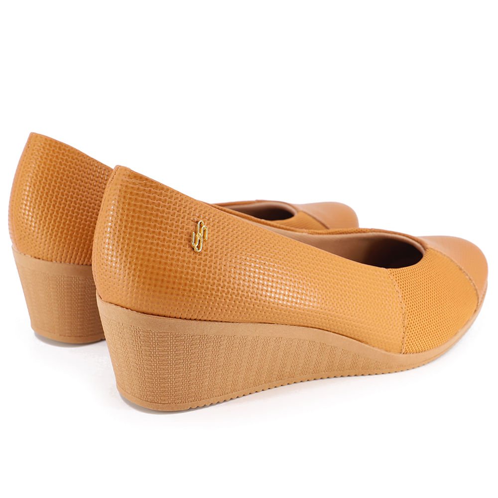 Scarpin Couro Marrom Salto Bloco Tressê Marrom 3