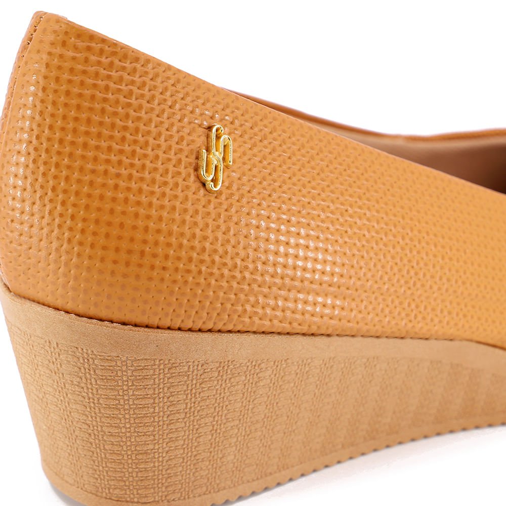 Scarpin Couro Marrom Salto Bloco Tressê Marrom 4