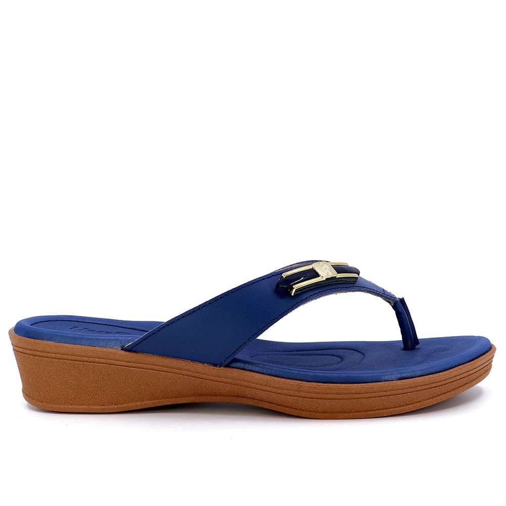 Chinelo Plataforma Couro Azul Detalhe Enfeite Azul 1