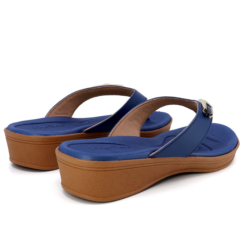 Chinelo Plataforma Couro Azul Detalhe Enfeite Azul 3