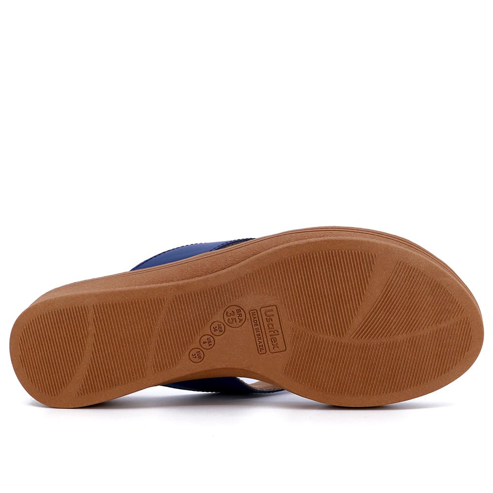 Chinelo Plataforma Couro Azul Detalhe Enfeite Azul 5