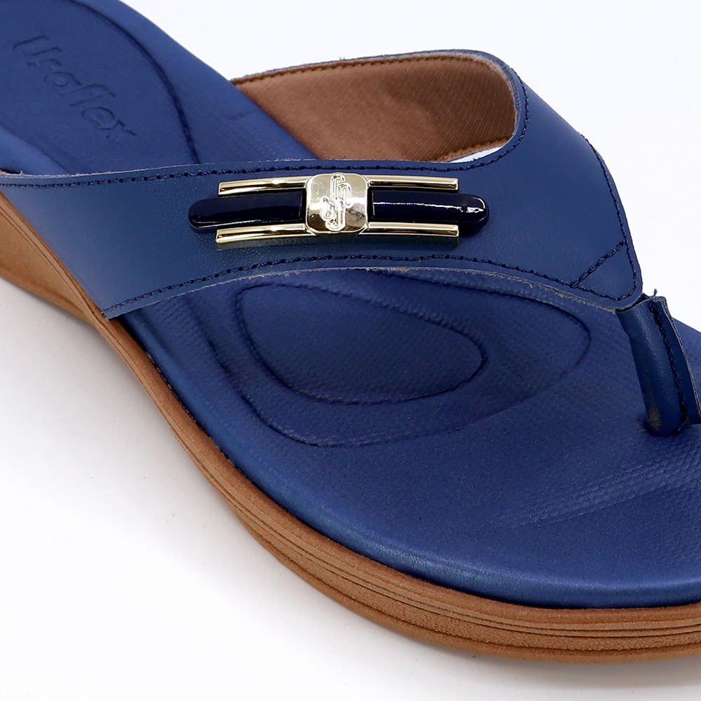 Chinelo Plataforma Couro Azul Detalhe Enfeite Azul 4