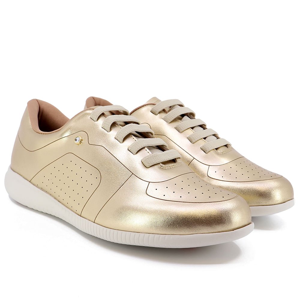 Tênis Casual Dourado Couro Detalhe Laser Dourado 2
