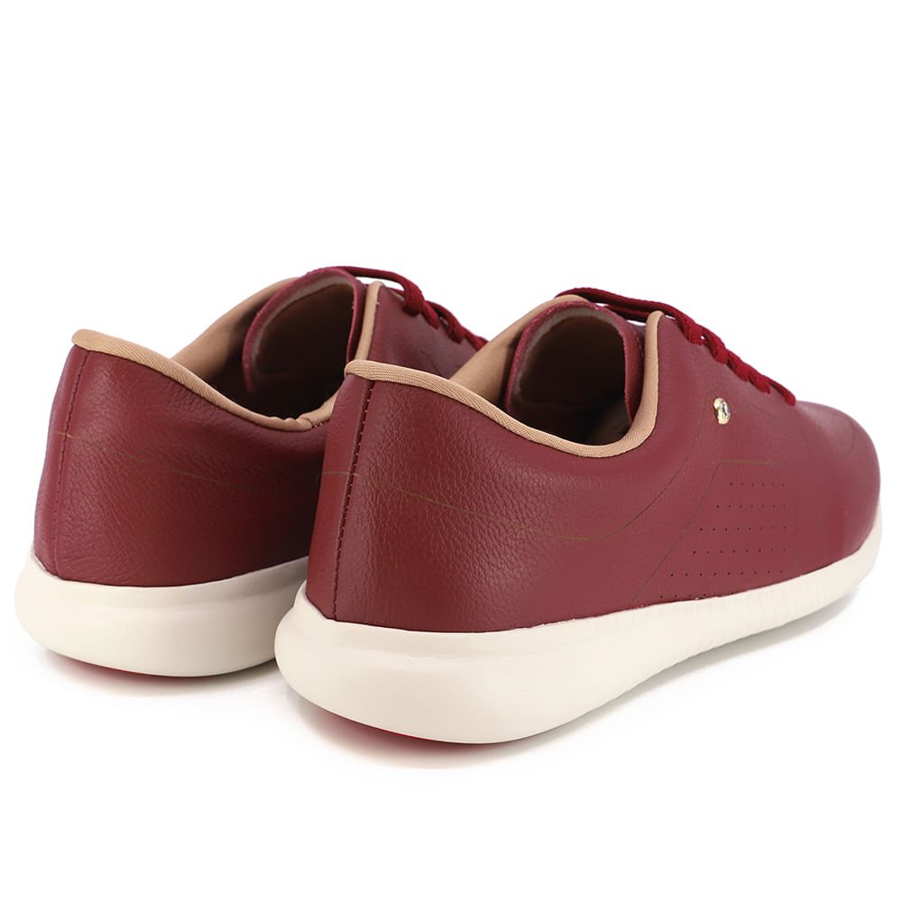 Tênis Casual Vermelho Couro Detalhe Laser Bordô 3