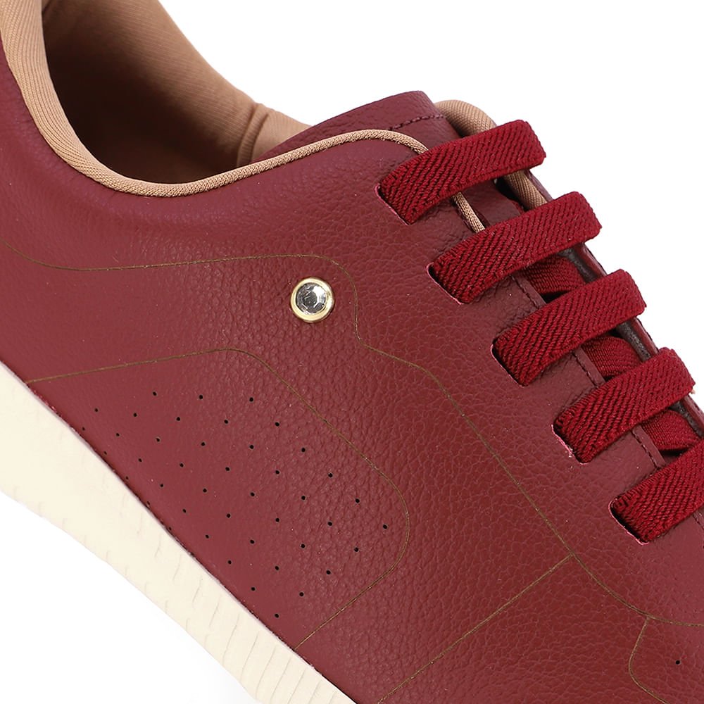 Tênis Casual Vermelho Couro Detalhe Laser Bordô 4