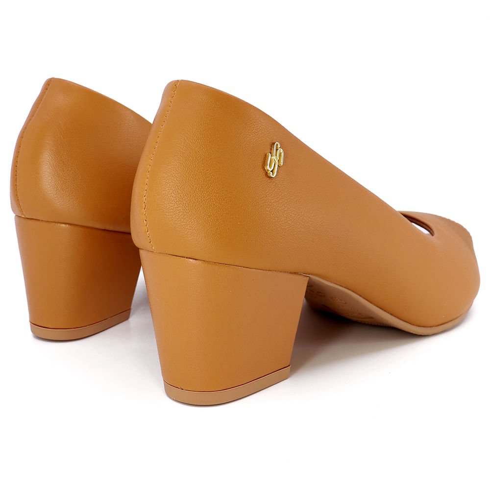 Peep Toe Salto Bloco Couro Marrom Bico Fino Marrom 3