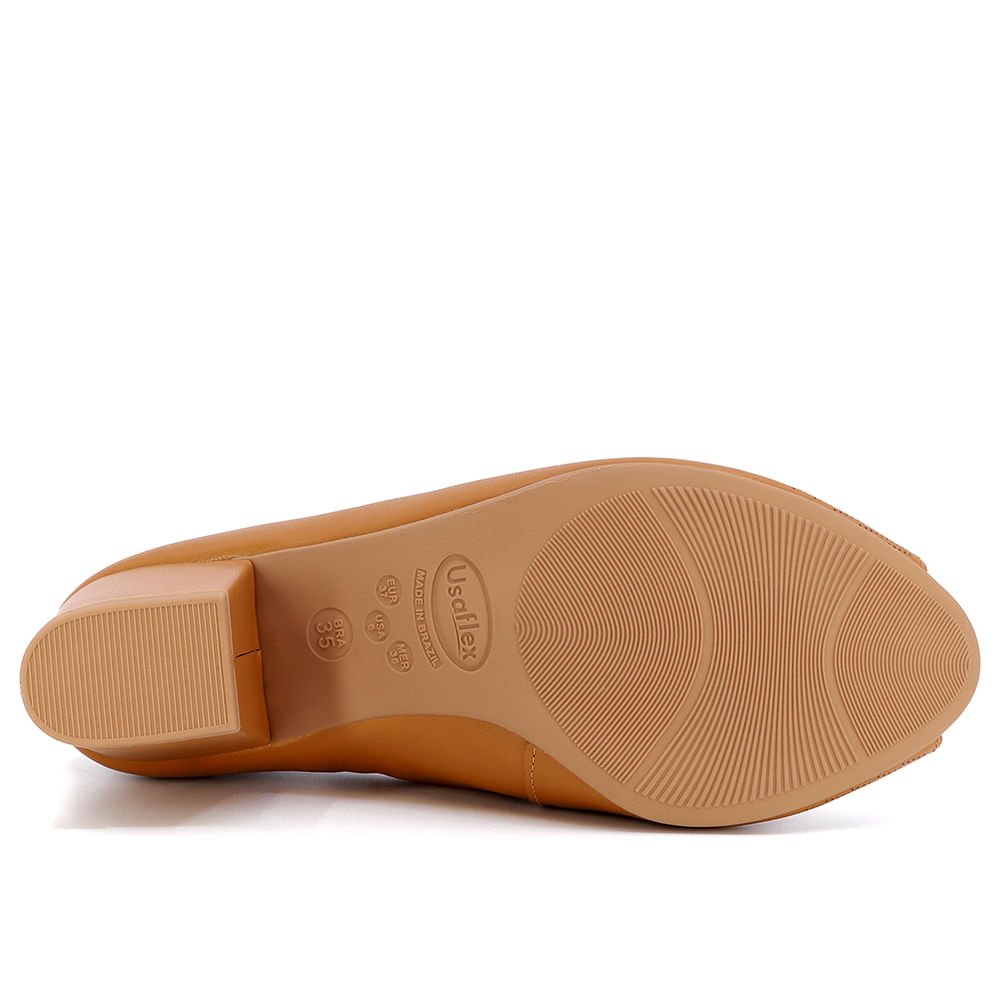 Peep Toe Salto Bloco Couro Marrom Bico Fino Marrom 4