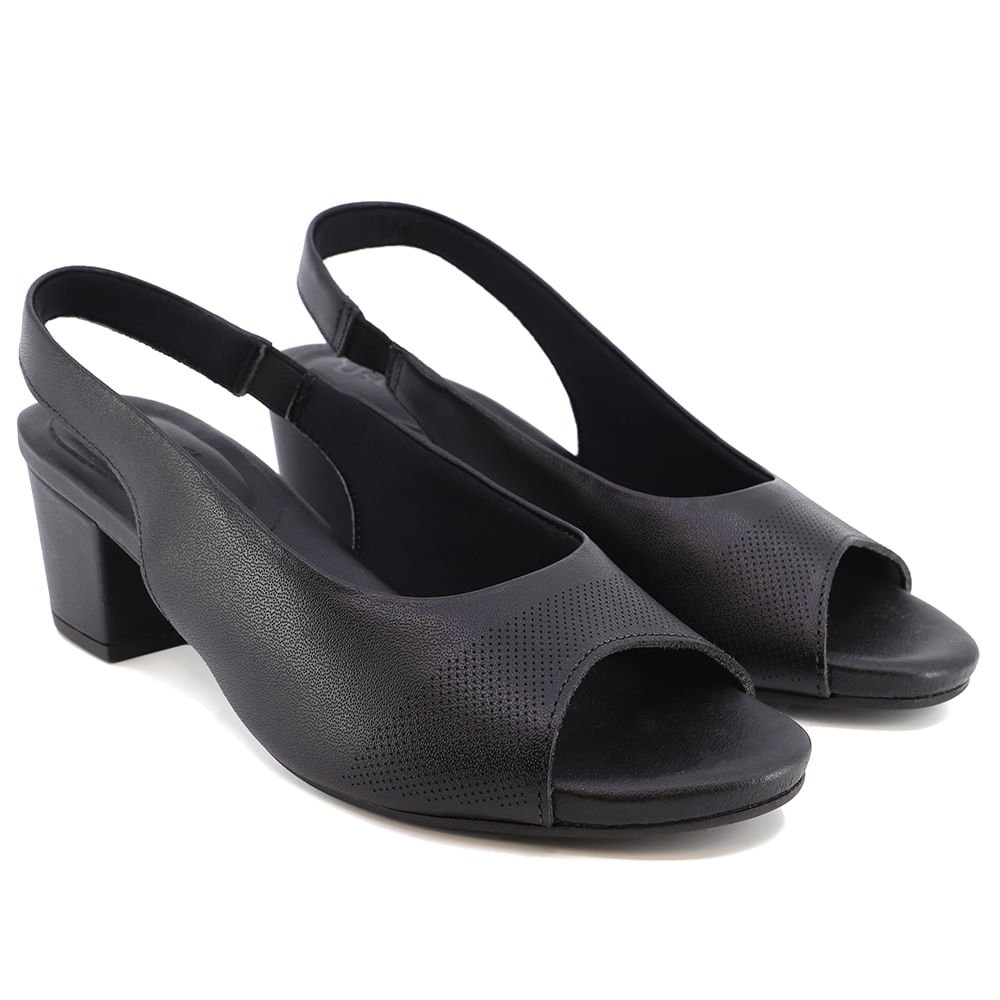 Slingback Preto Salto Bloco Couro Laser Preto 2