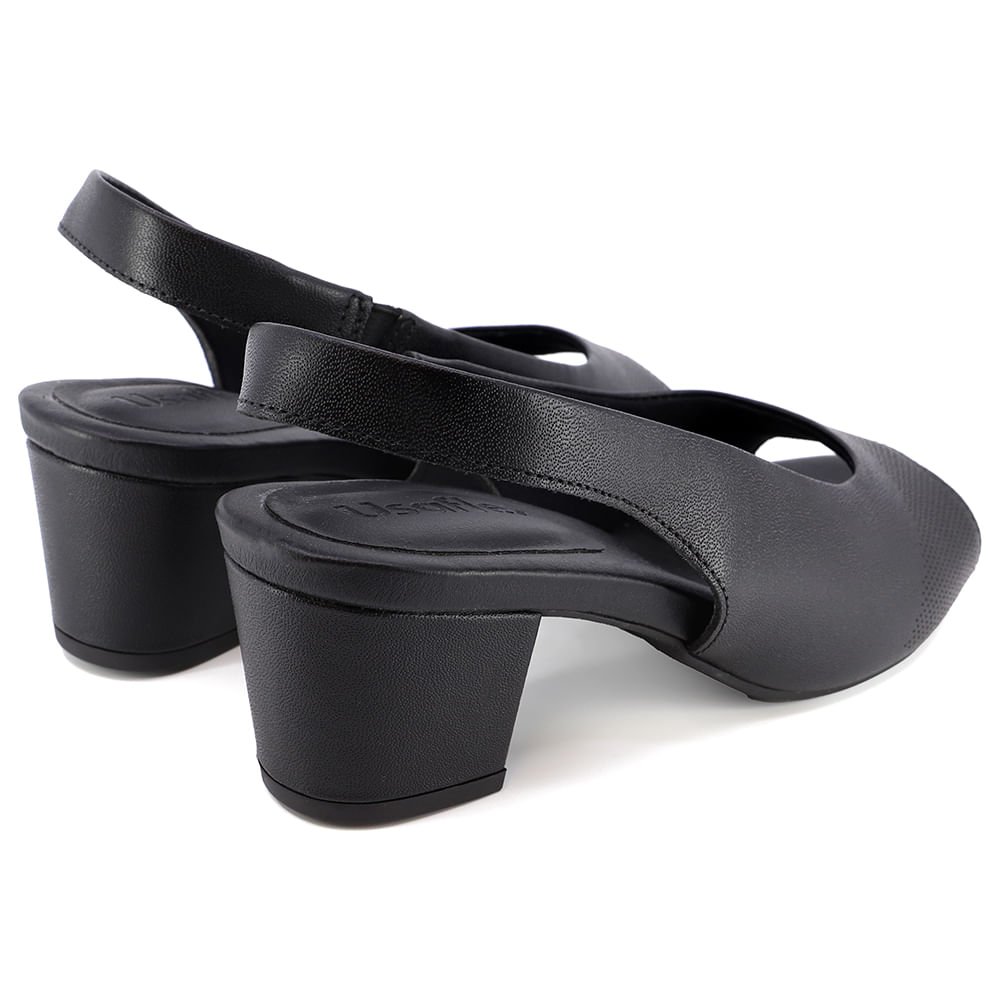 Slingback Preto Salto Bloco Couro Laser Preto 3