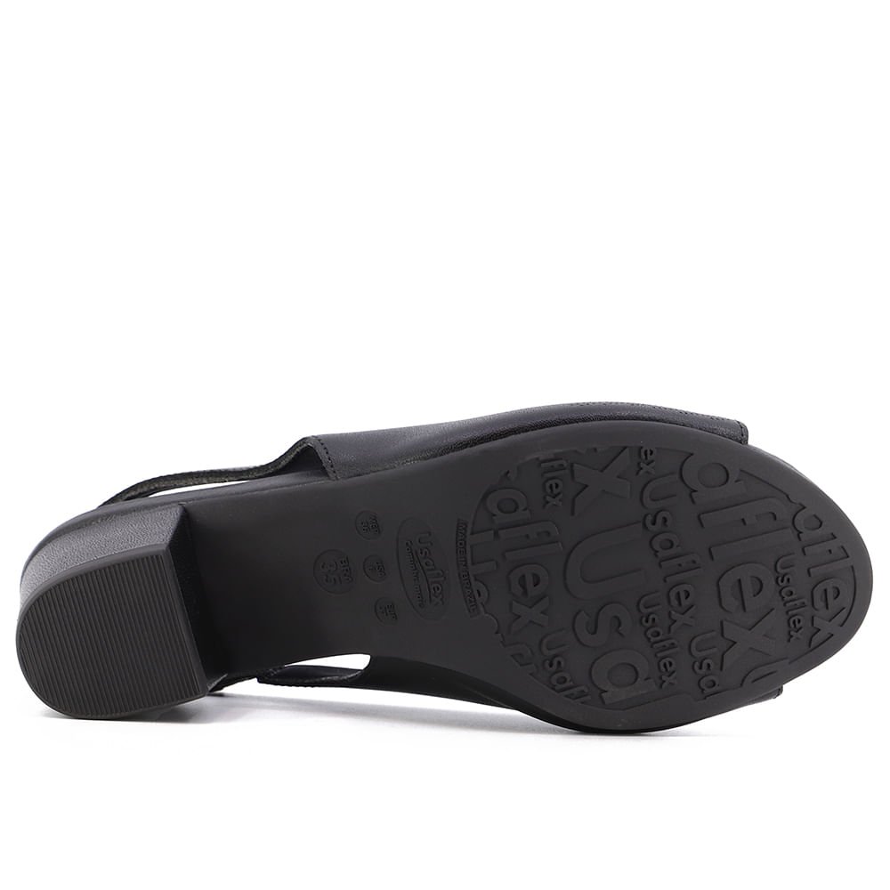 Slingback Preto Salto Bloco Couro Laser Preto 5