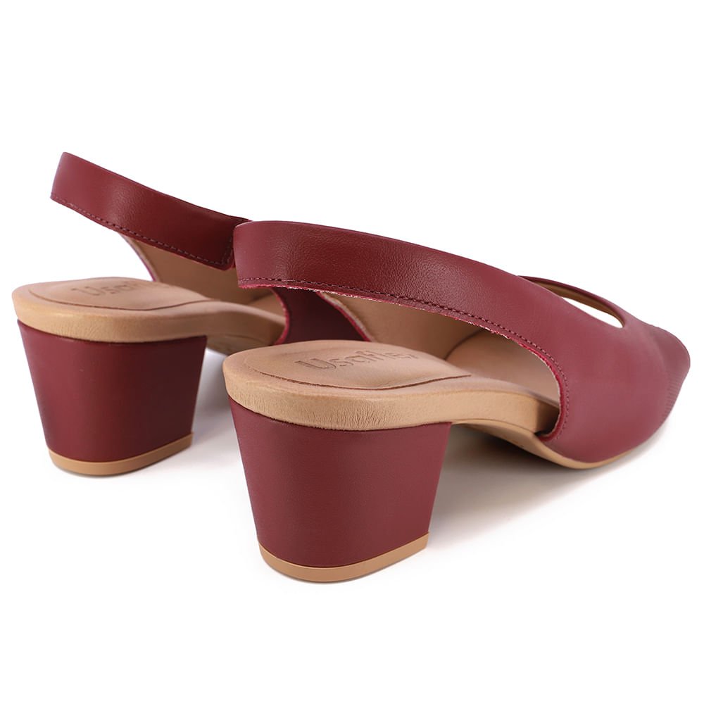 Slingback Vermelho Salto Bloco Couro Laser Bordô 3