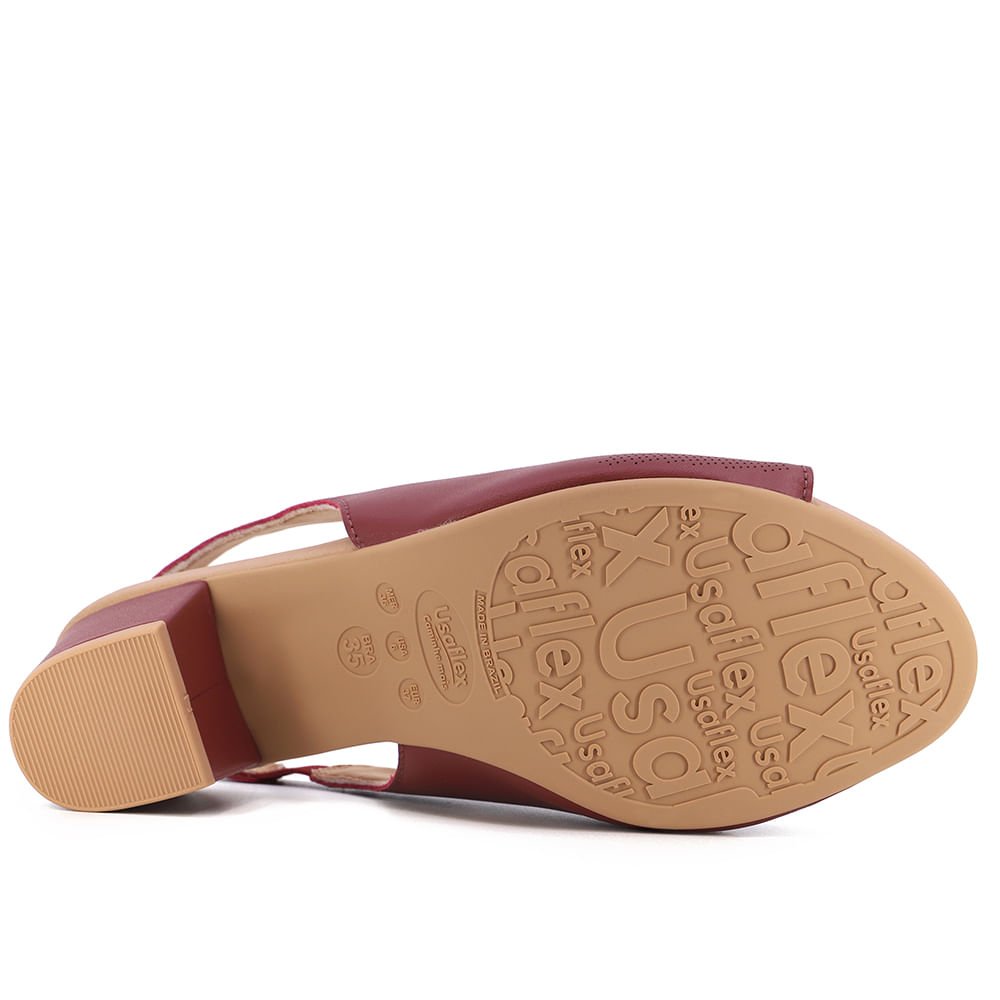 Slingback Vermelho Salto Bloco Couro Laser Bordô 5