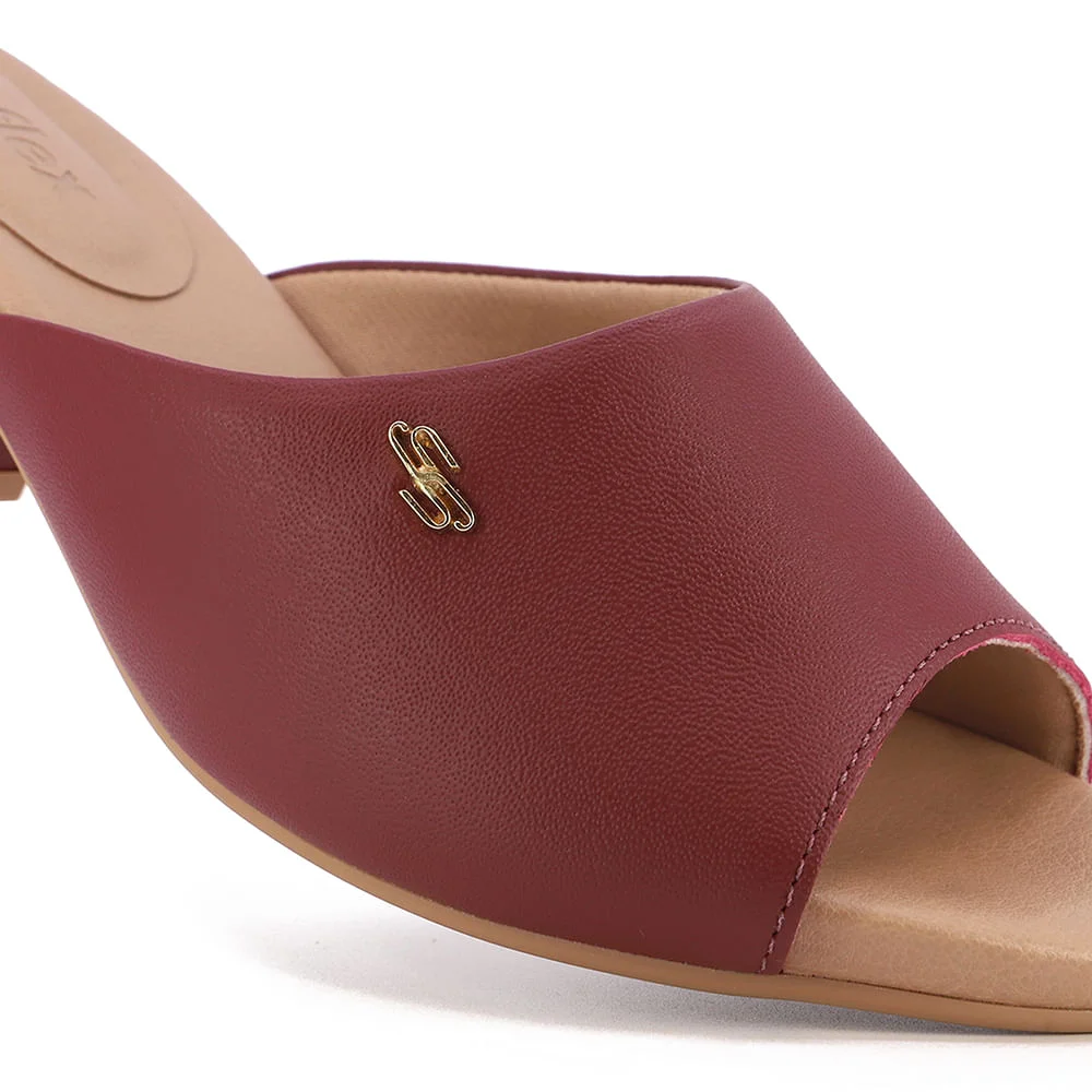 Tamanco Salto Bloco Couro Vermelho Básico Bordô 4
