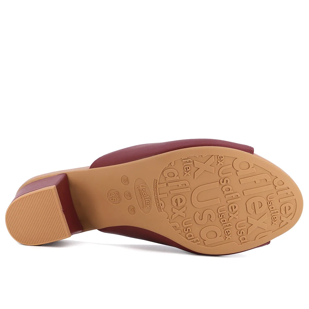 Tamanco Salto Bloco Couro Vermelho Básico Bordô 5