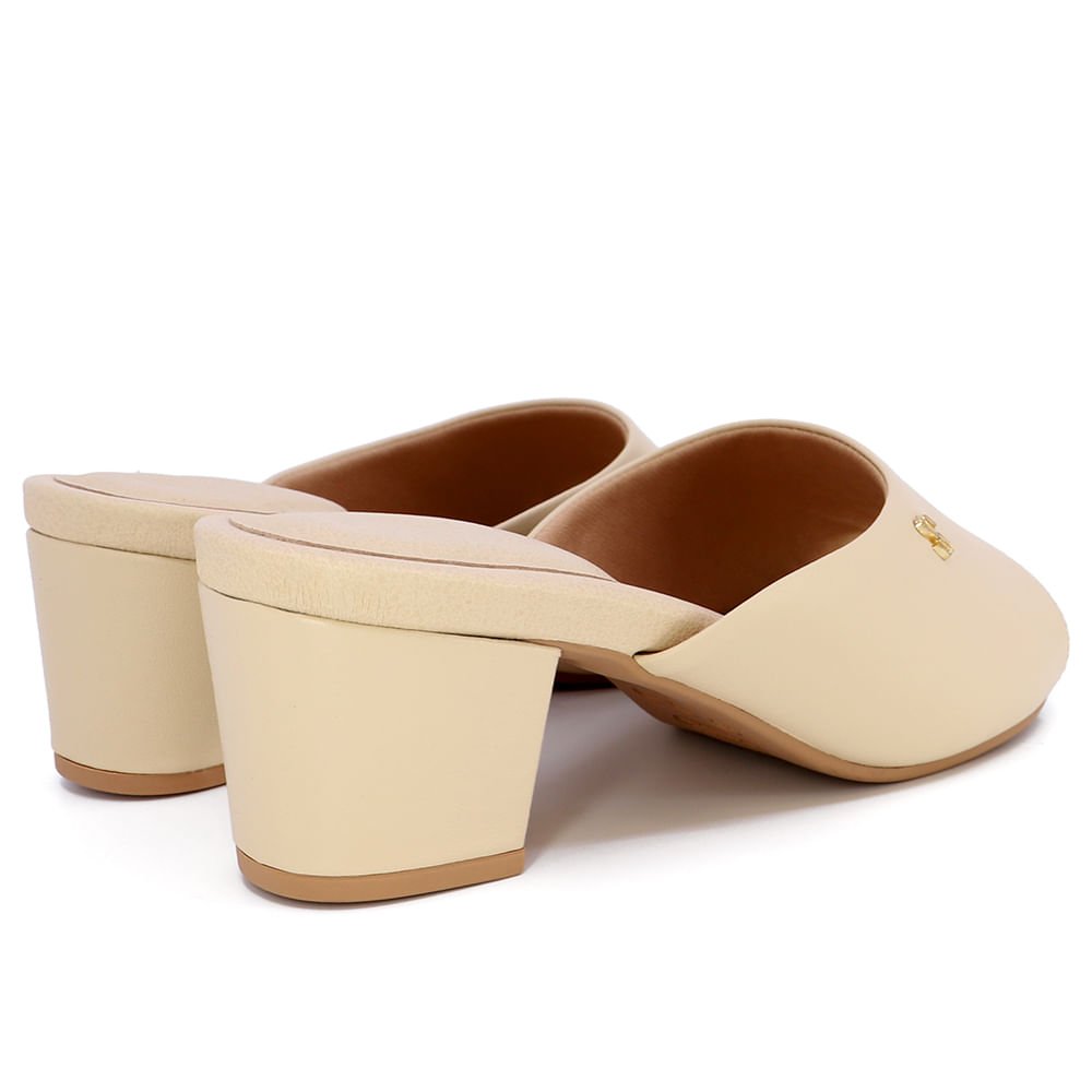 Tamanco Salto Bloco Couro Bege Básico Bege 3