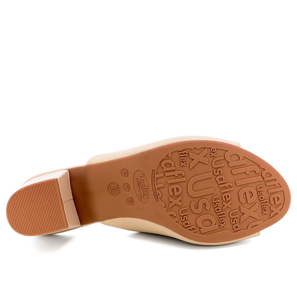 Tamanco Salto Bloco Couro Bege Básico Bege 4