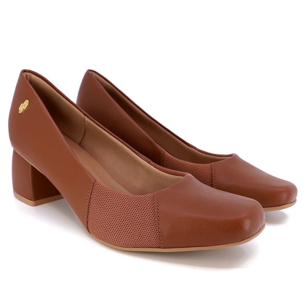 Scarpin Couro Marrom Salto Bloco Básico Marrom 1