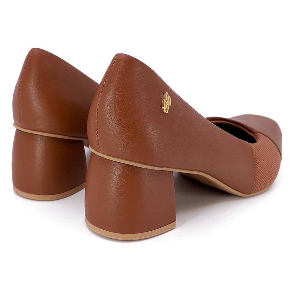 Scarpin Couro Marrom Salto Bloco Básico Marrom 2