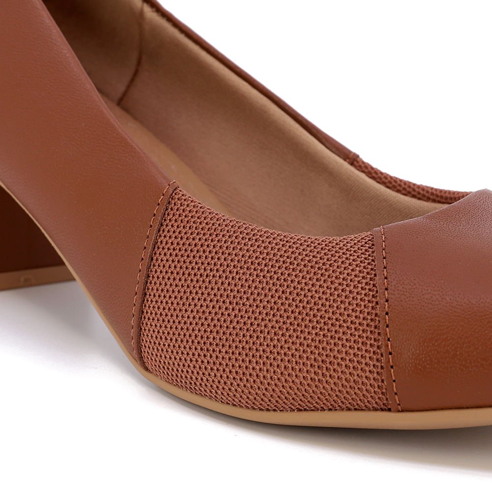 Scarpin Couro Marrom Salto Bloco Básico Marrom 3