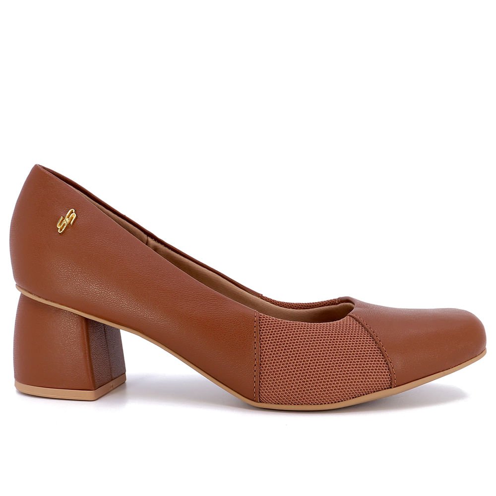 Scarpin Couro Marrom Salto Bloco Básico Marrom 5