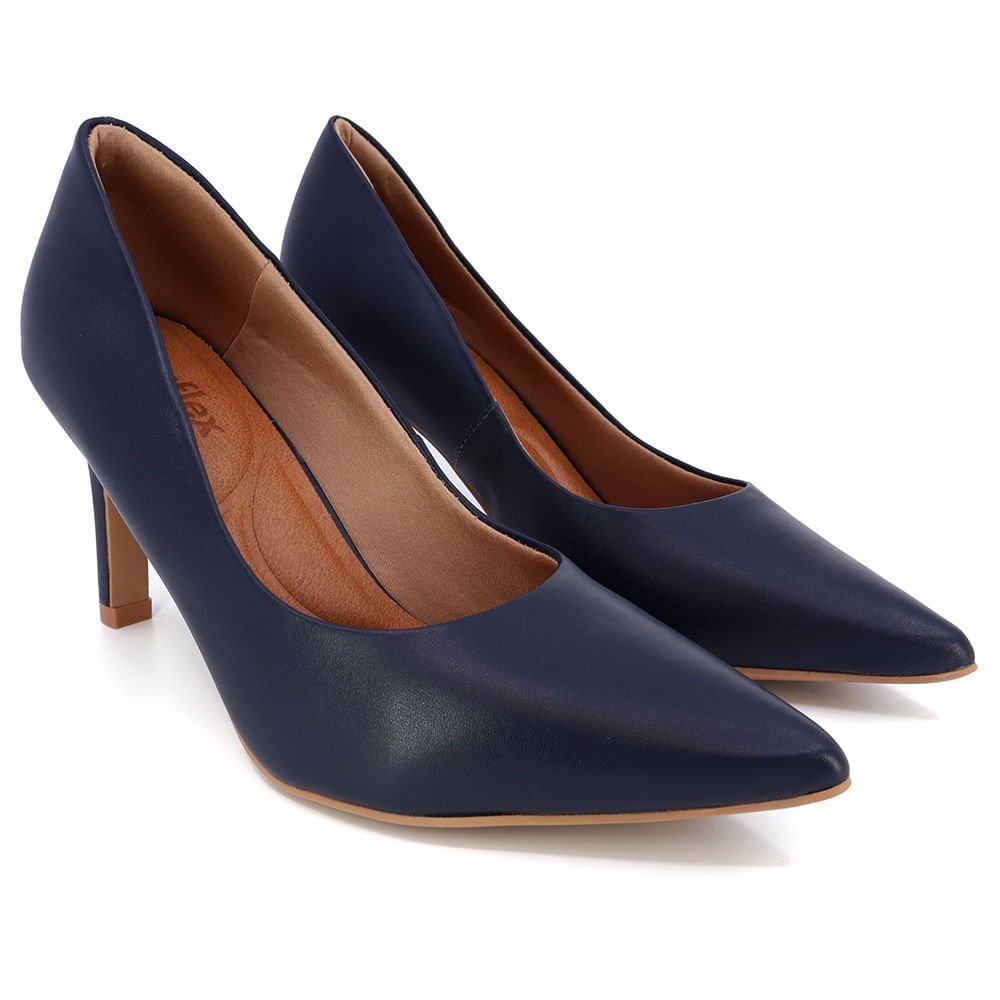 Scarpin Azul Salto Alto Couro Bico Fino Azul 2