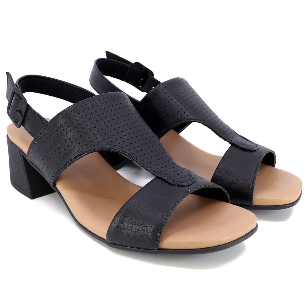 Tamanco Salto Bloco Couro Preto Laser Preto 2