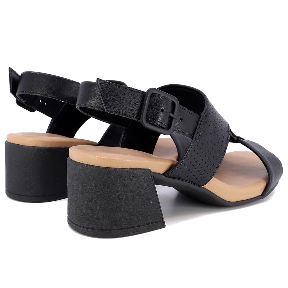 Tamanco Salto Bloco Couro Preto Laser Preto 3