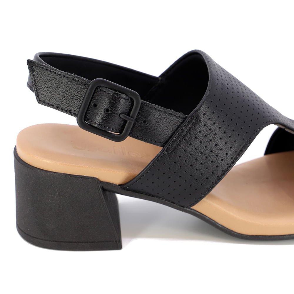 Tamanco Salto Bloco Couro Preto Laser Preto 4