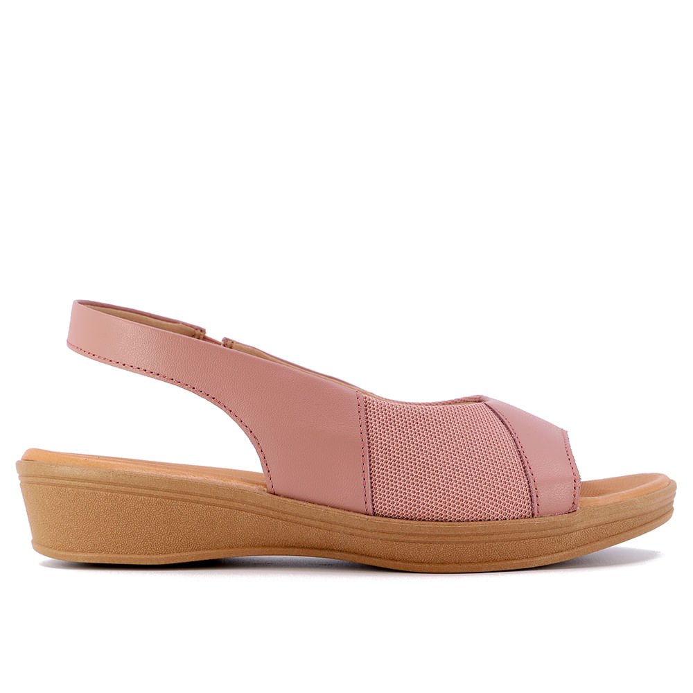 Slingback Rosa Salto Plataforma Couro Tecido