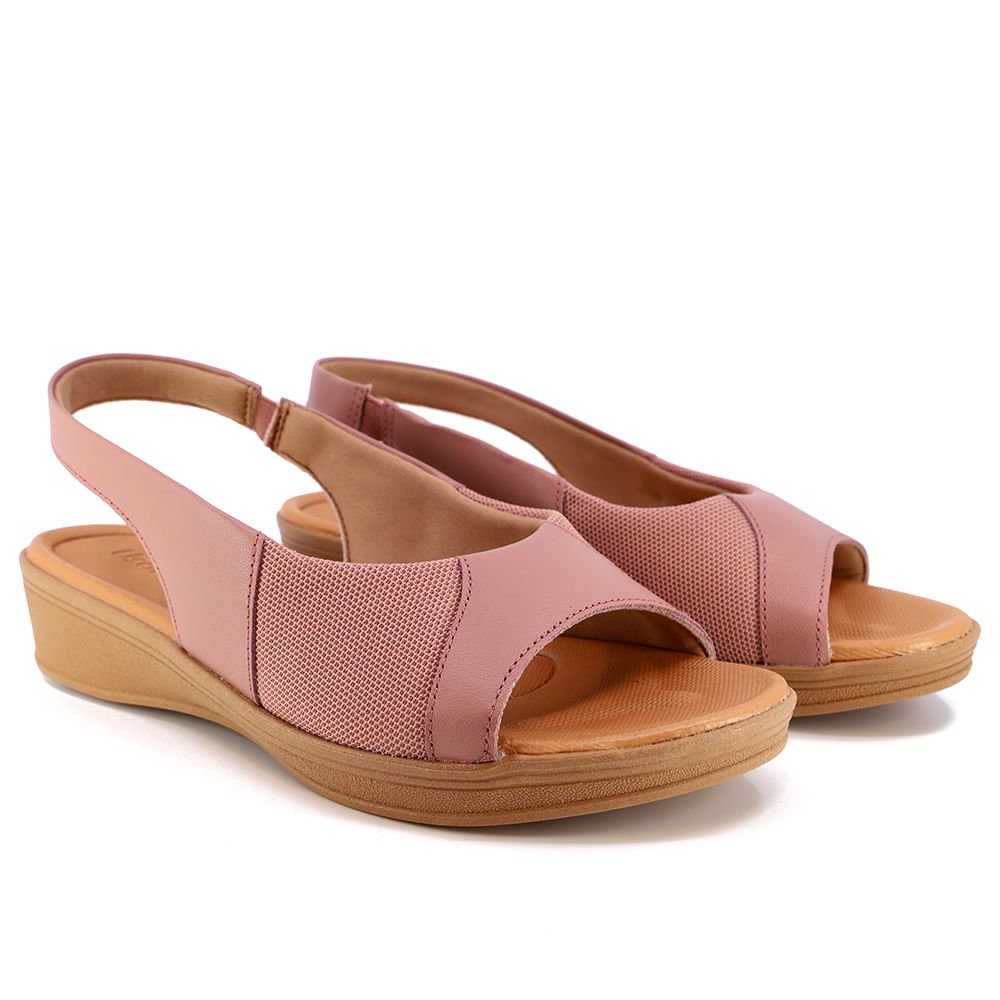 Slingback Rosa Salto Plataforma Couro Tecido Rosa 2