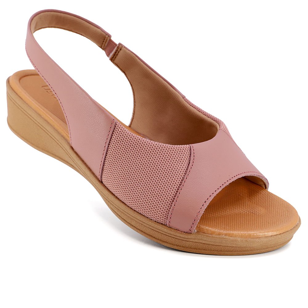 Slingback Rosa Salto Plataforma Couro Tecido Rosa 4