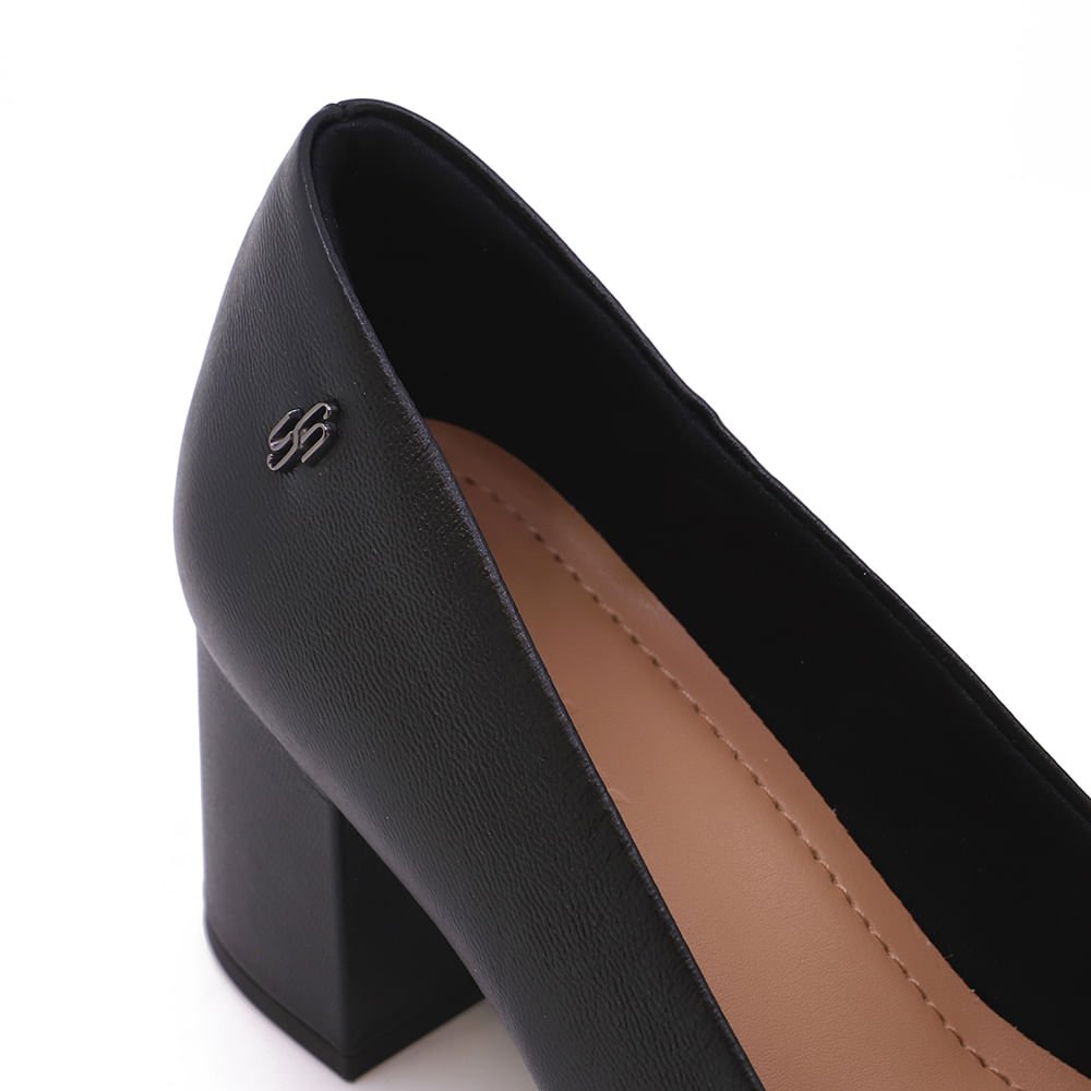 Scarpin Preto Salto Bloco Couro Básico Preto 4