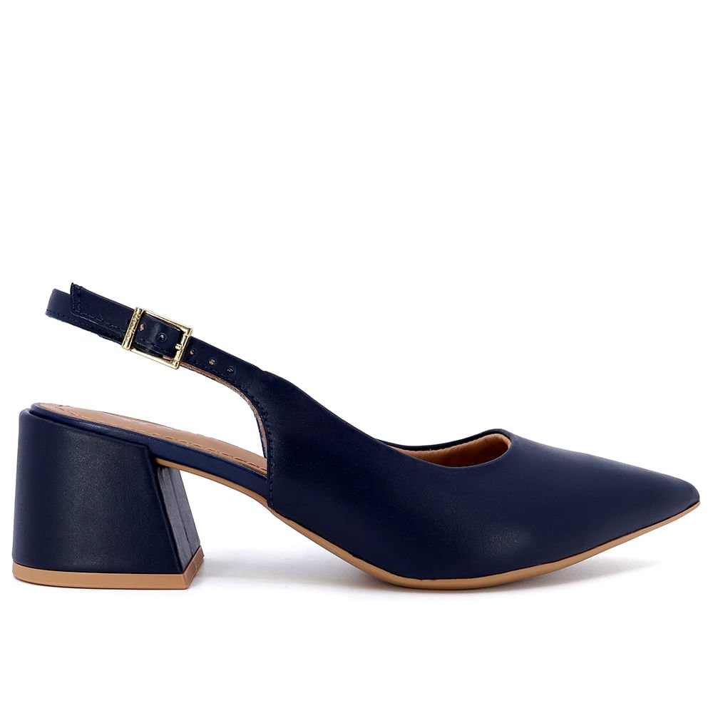 Slingback Azul Bico Fino Couro Detalhe Fivela Azul 1