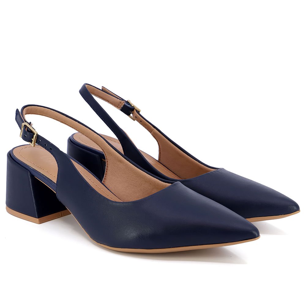 Slingback Azul Bico Fino Couro Detalhe Fivela Azul 2