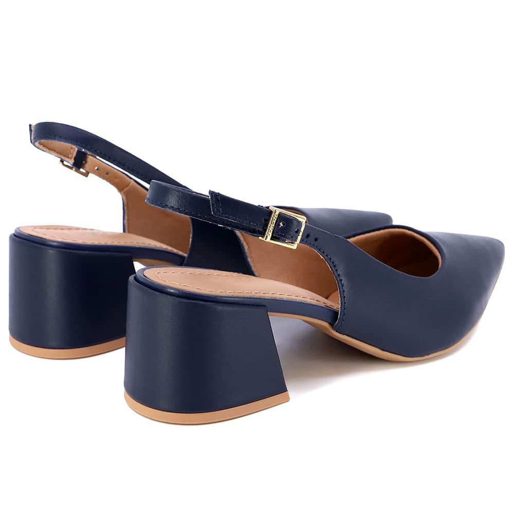 Slingback Azul Bico Fino Couro Detalhe Fivela Azul 3
