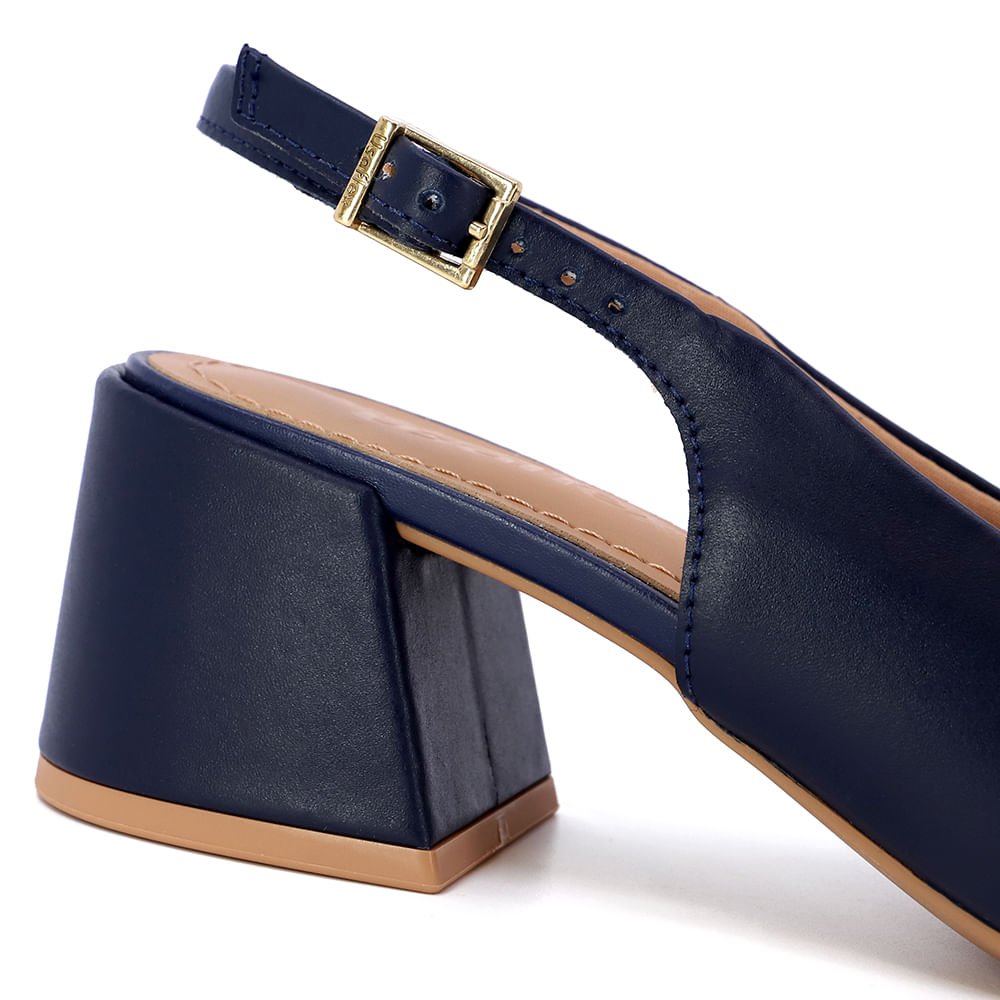Slingback Azul Bico Fino Couro Detalhe Fivela Azul 4