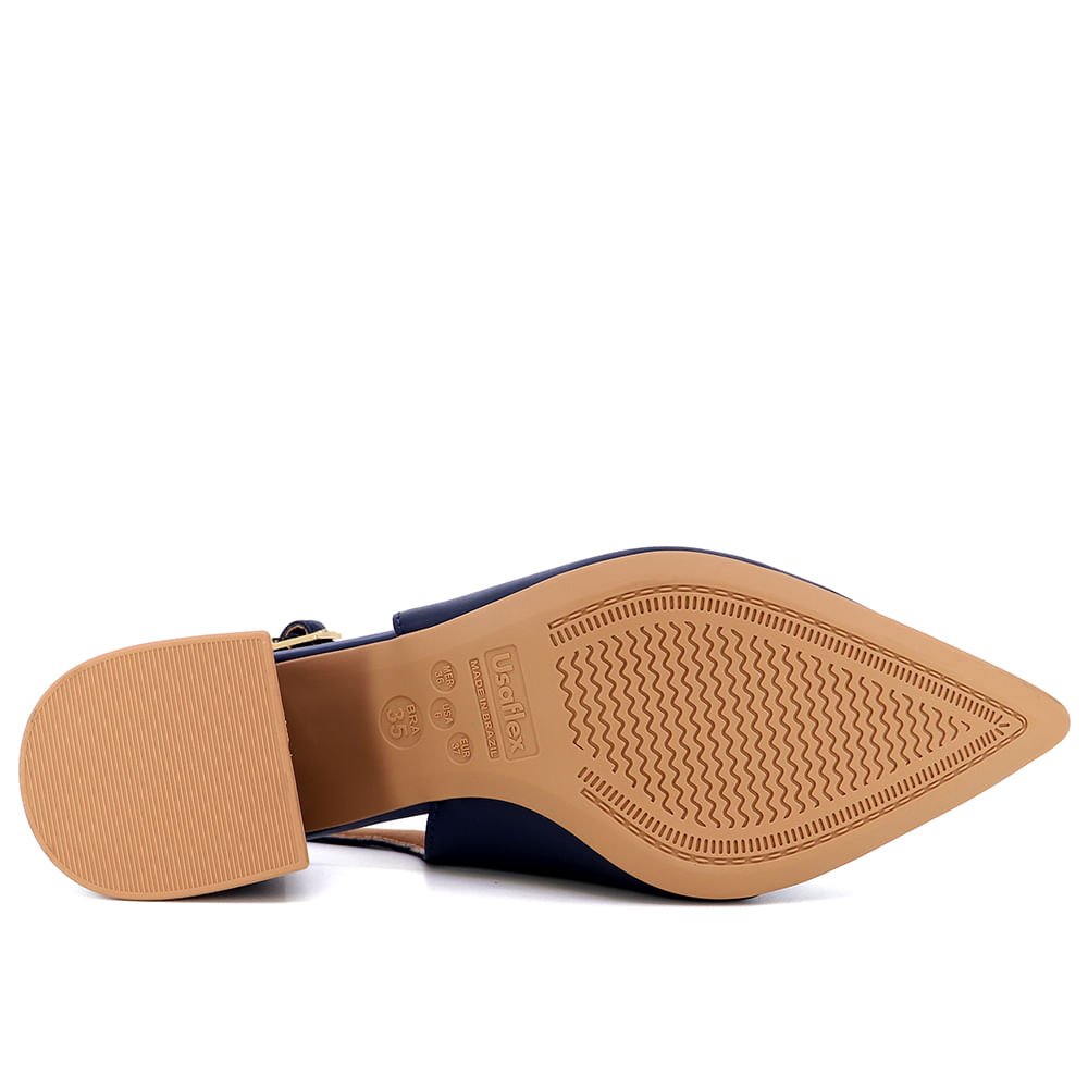 Slingback Azul Bico Fino Couro Detalhe Fivela Azul 5