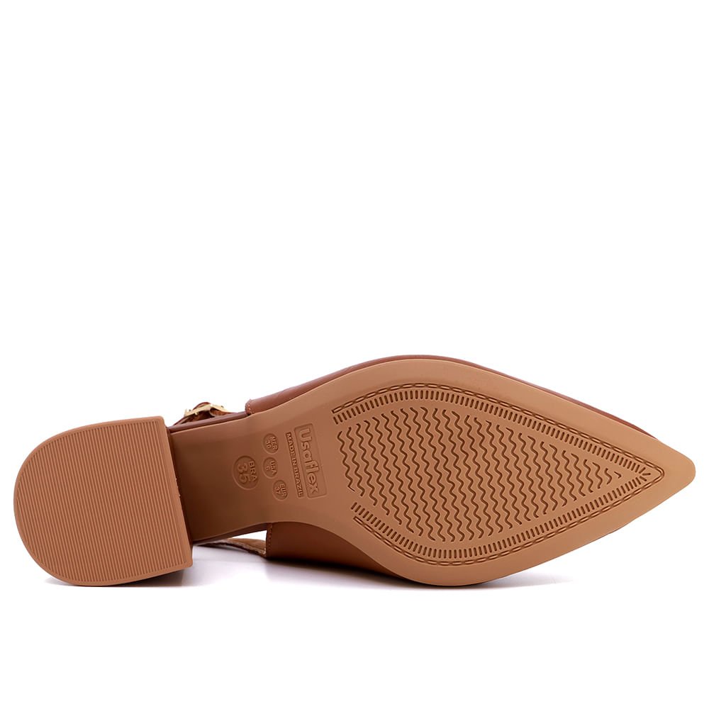 Slingback Marrom Bico Fino Couro Detalhe Fivela Marrom 5
