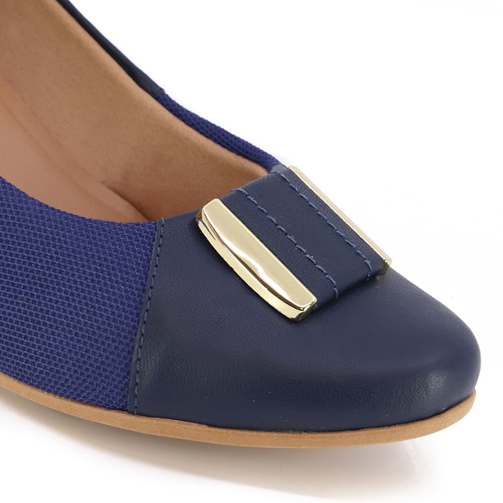 Scarpin Azul Salto Bloco Couro Detalhe Tecido Azul 4