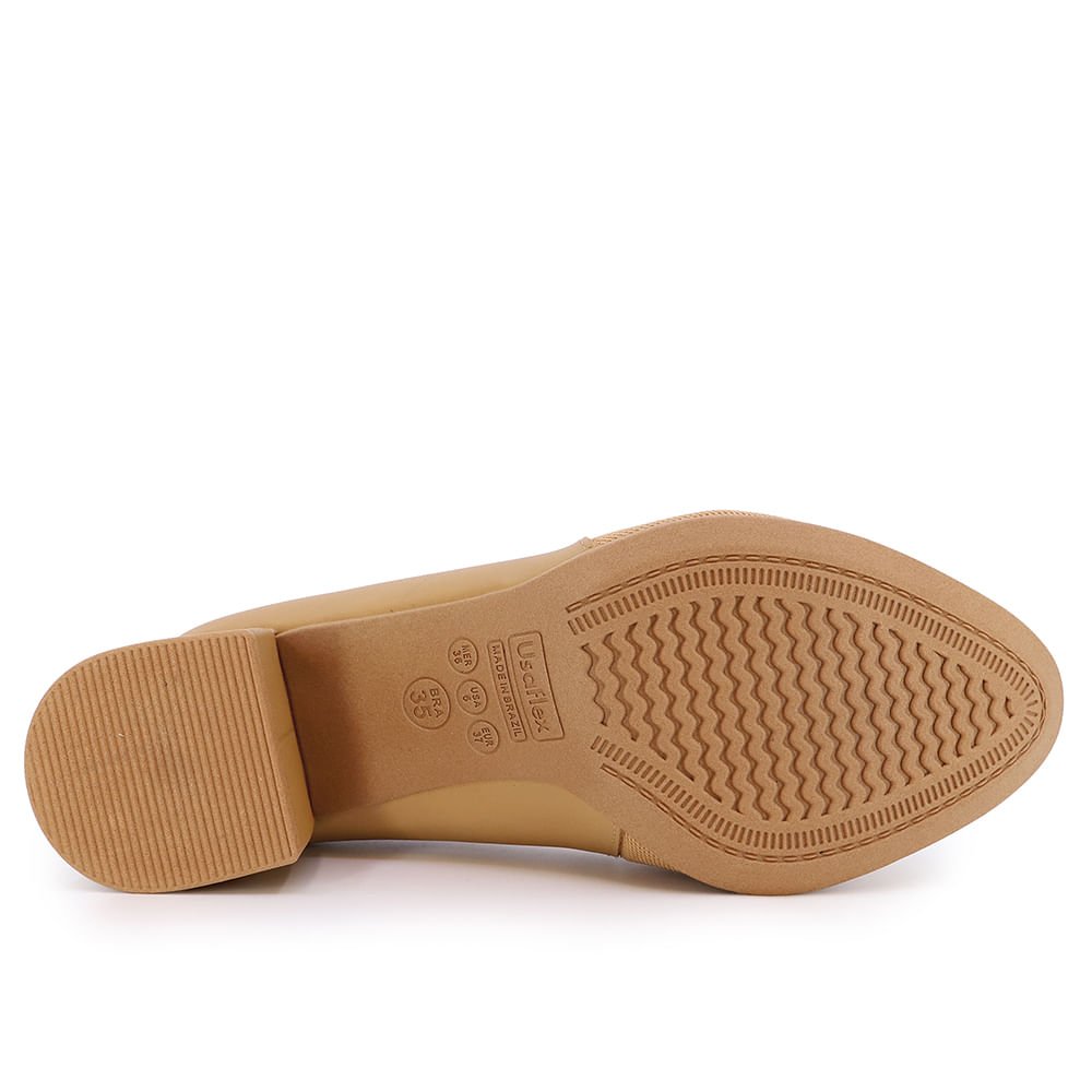 Scarpin Marrom Salto Bloco Couro Detalhe Tecido Marrom 5