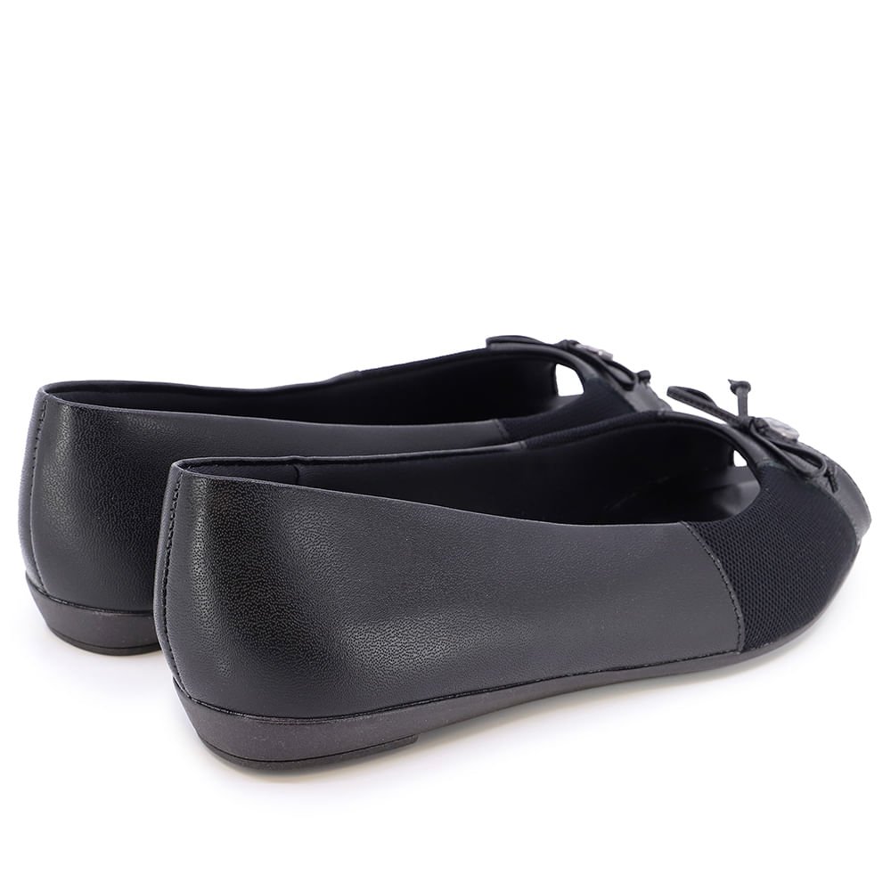 Peep Toe Salto Rasteiro Preto Couro Detalhe Laço Preto 3